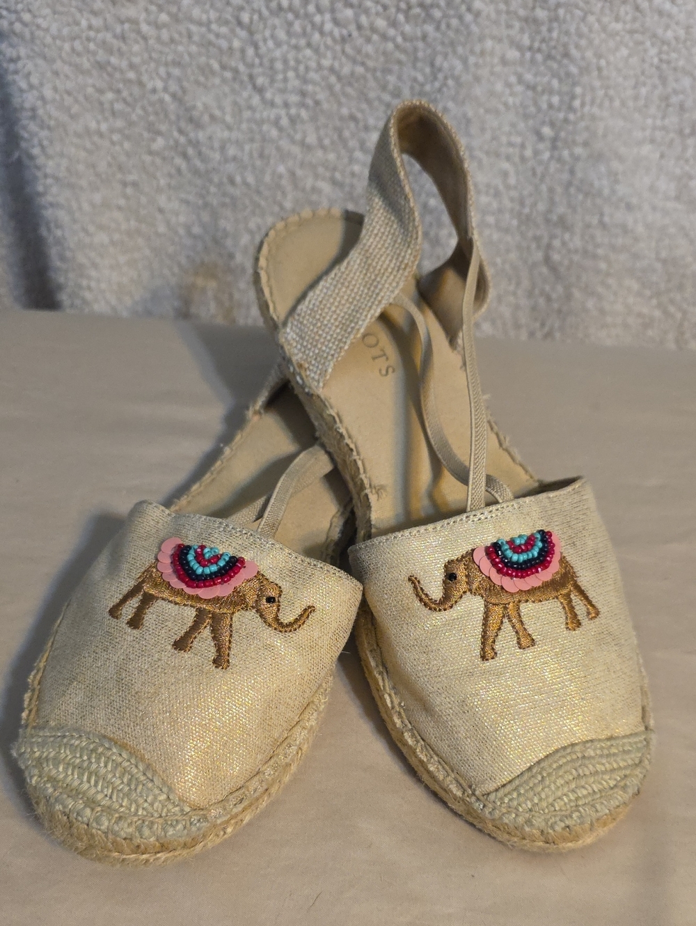 Talbots Neutral Beige Espadrille Slingback Embroidered Elephant   Sandals